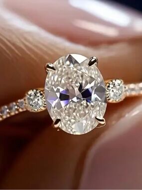 Rose Gold Oval Solitaire Engagement Ring with Side Diamonds